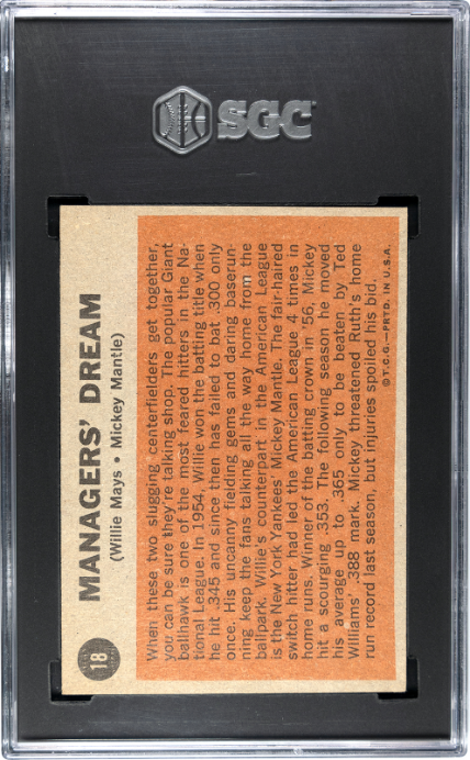 1962 Topps #18 Managers' Dream Mickey Mantle Willie Mays SGC 5.5 EX+