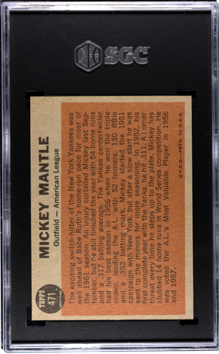 1962 Topps #471 Mickey Mantle All-Star SGC 6 EX-NM SHARP