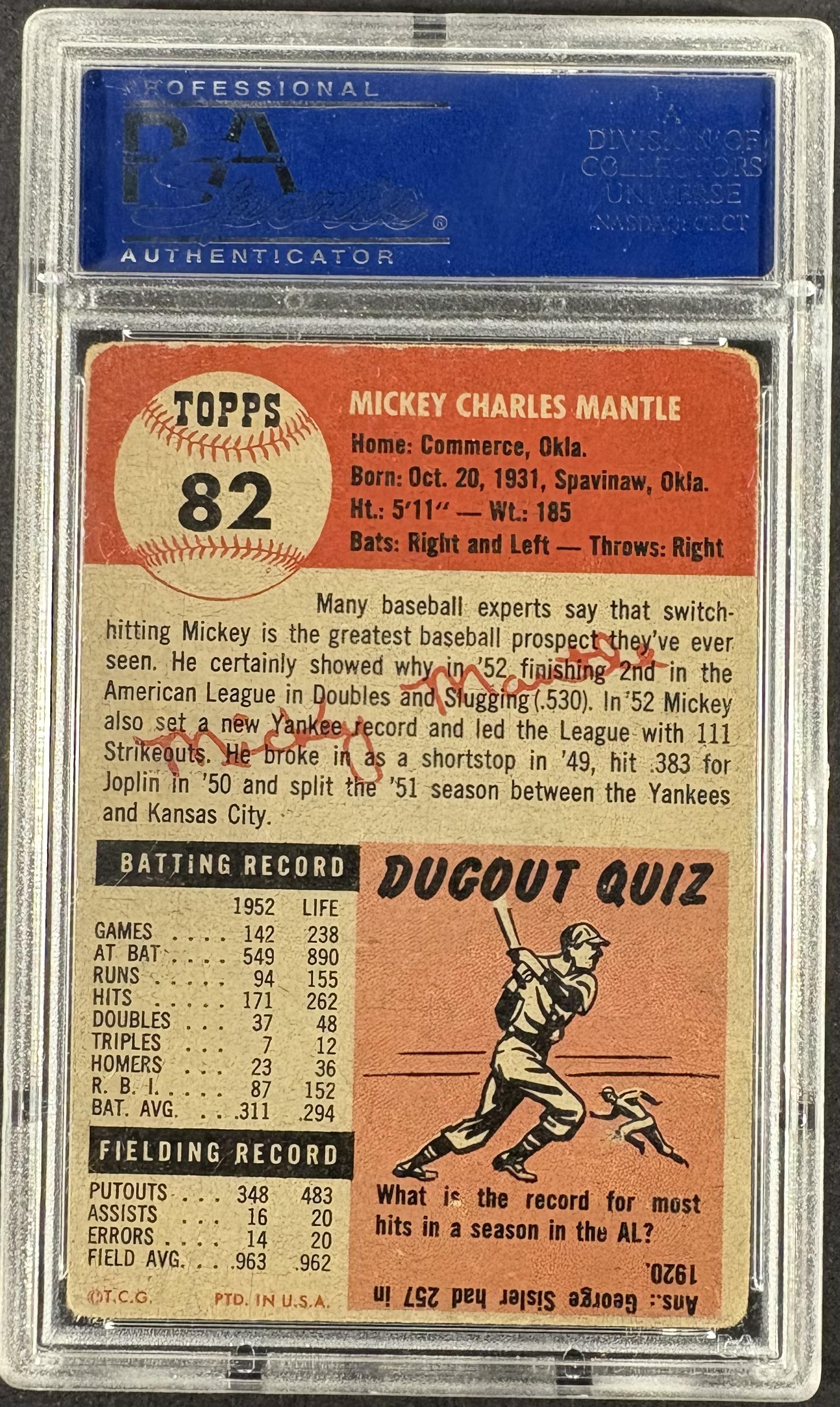 1953 Topps #82 Mickey Mantle PSA 1 Nice Eye Appeal (pinhole)