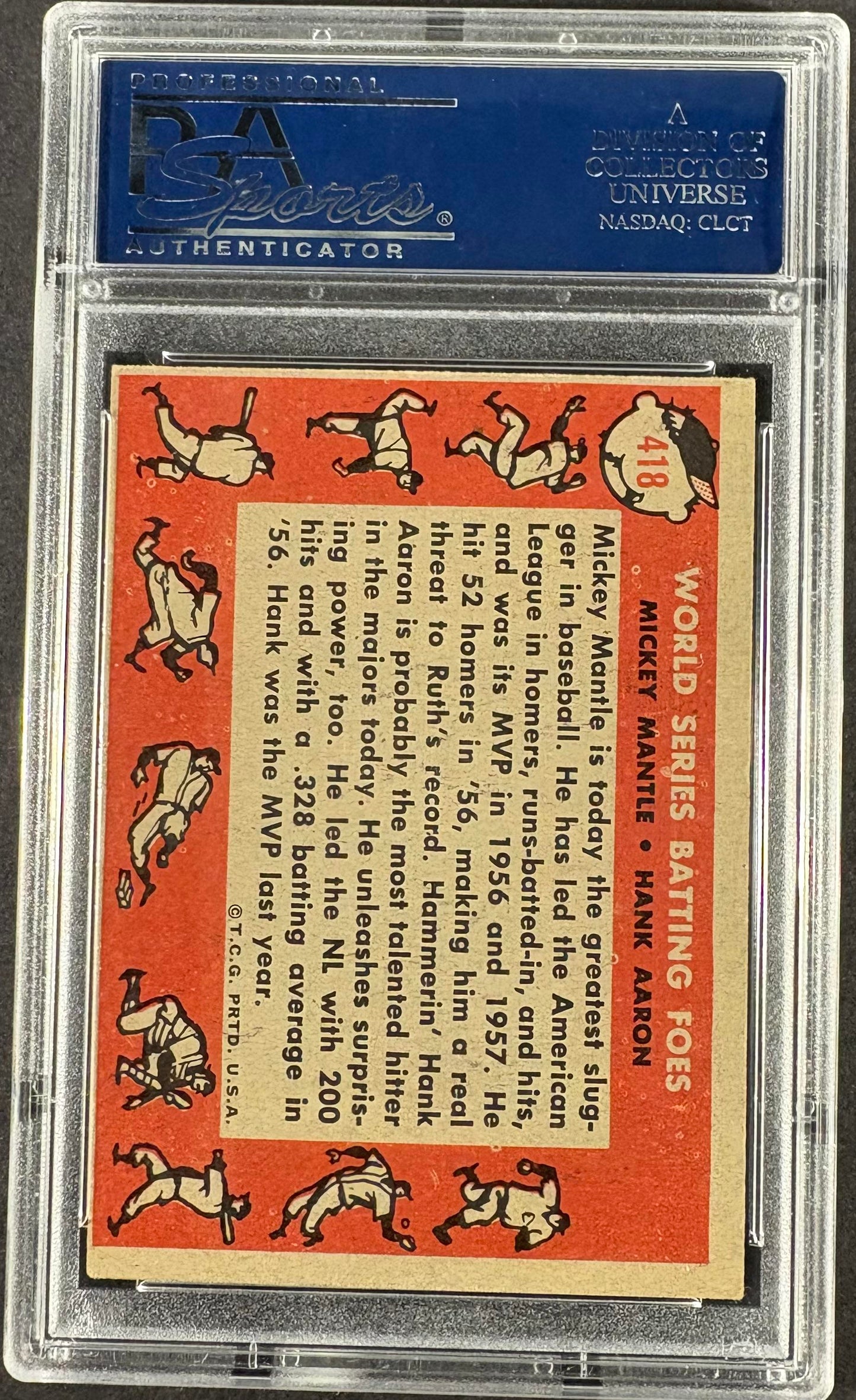 1958 Topps #418 World Series Batting Foes Mickey Mantle Hank Aaron PSA 6 EX-MT