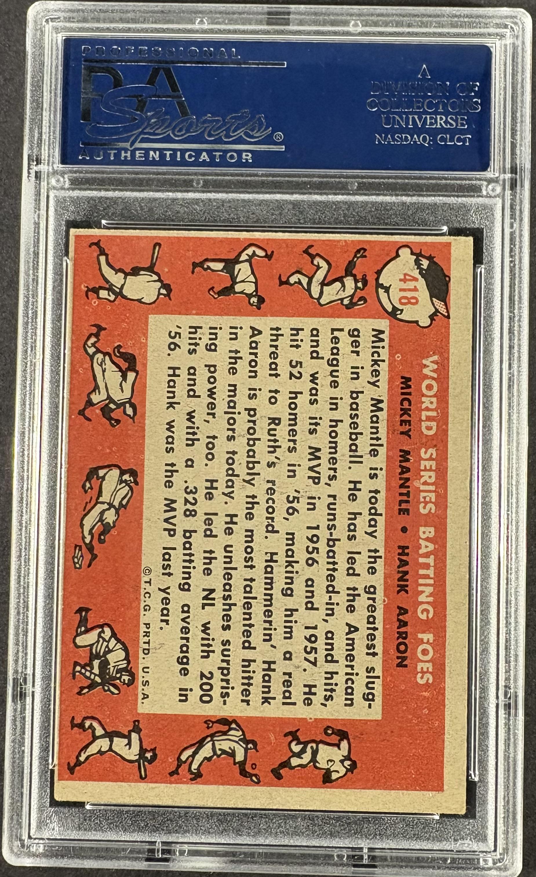 1958 Topps #418 World Series Batting Foes Mickey Mantle Hank Aaron PSA 6 EX-MT