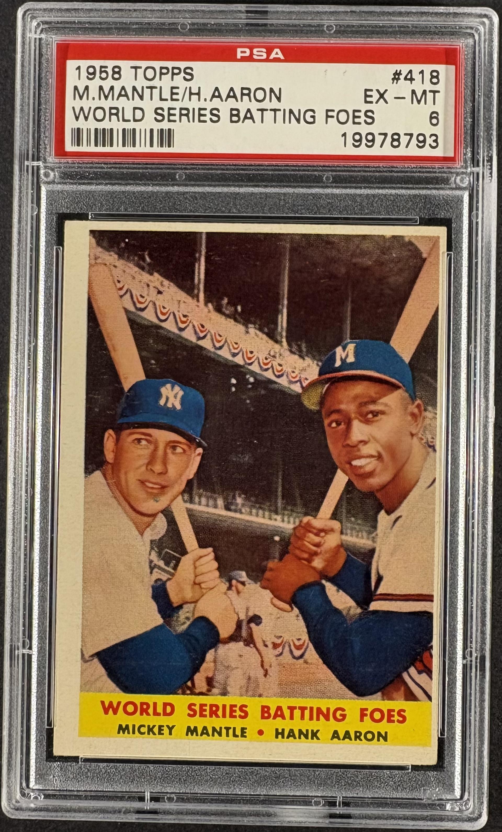 1958 Topps #418 World Series Batting Foes Mickey Mantle Hank Aaron PSA 6 EX-MT