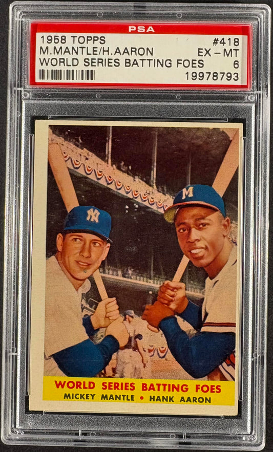 1958 Topps #418 World Series Batting Foes Mickey Mantle Hank Aaron PSA 6 EX-MT