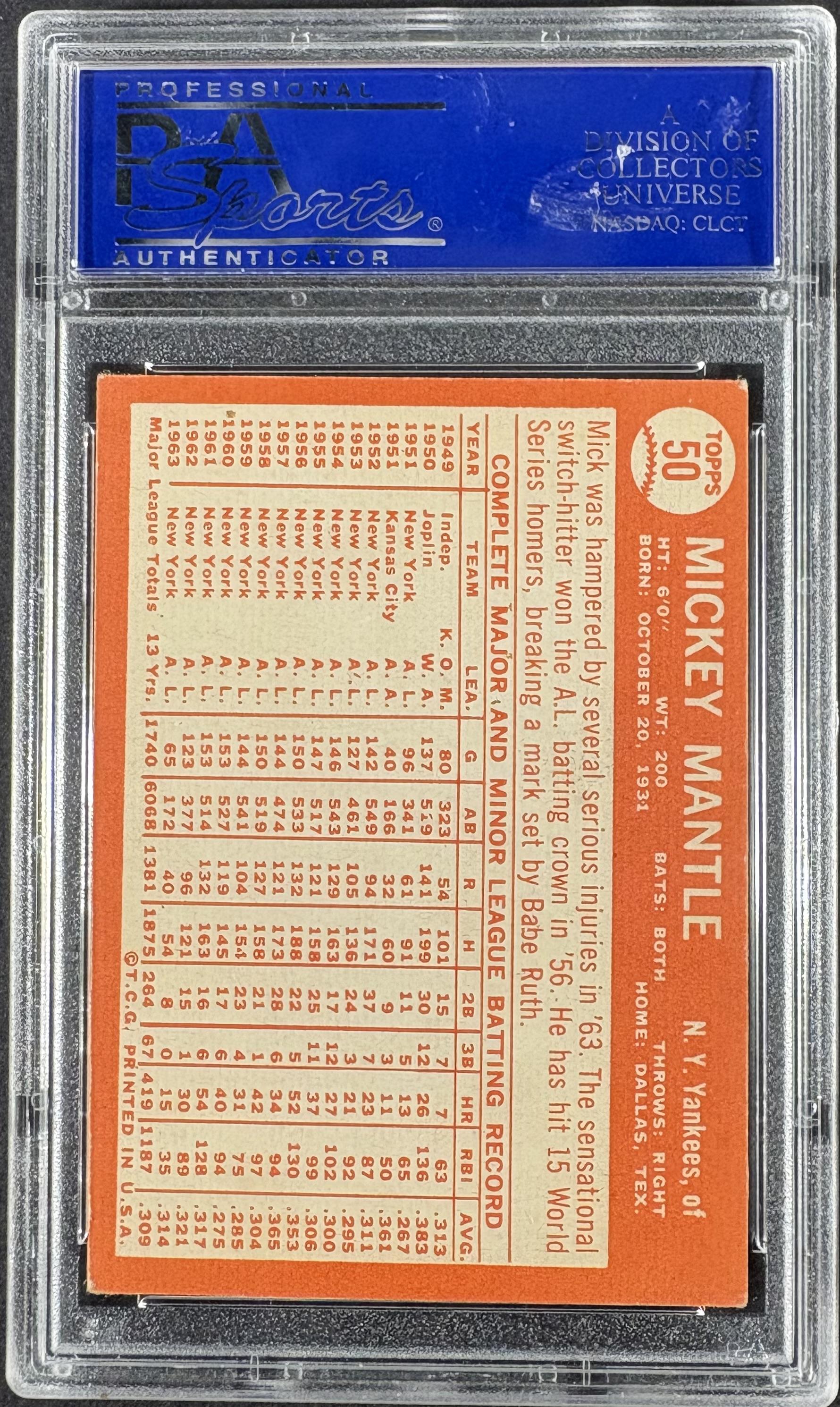 1964 Topps #50 Mickey Mantle PSA 5 EX