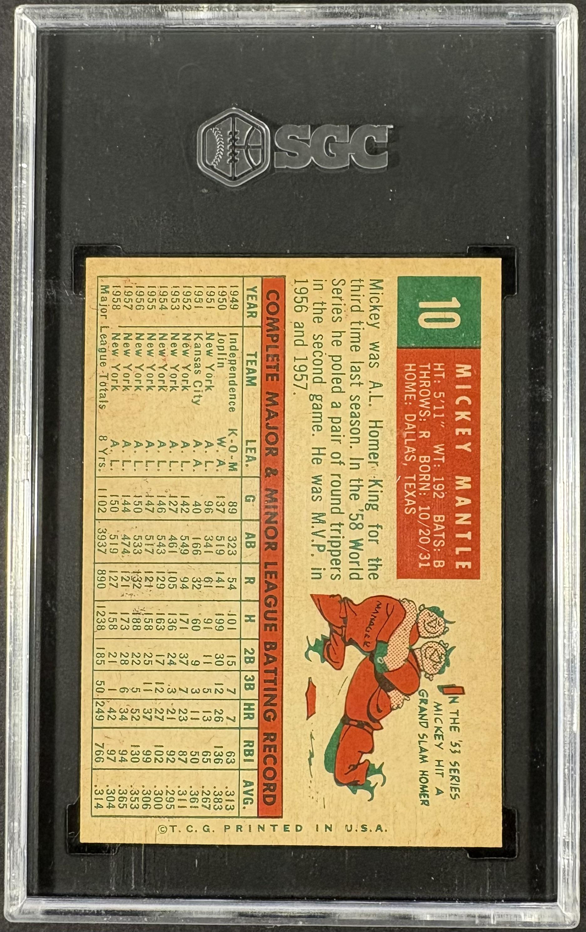 1959 Topps #10 Mickey Mantle SGC 5.5 EX+ Sharp + Nice Color