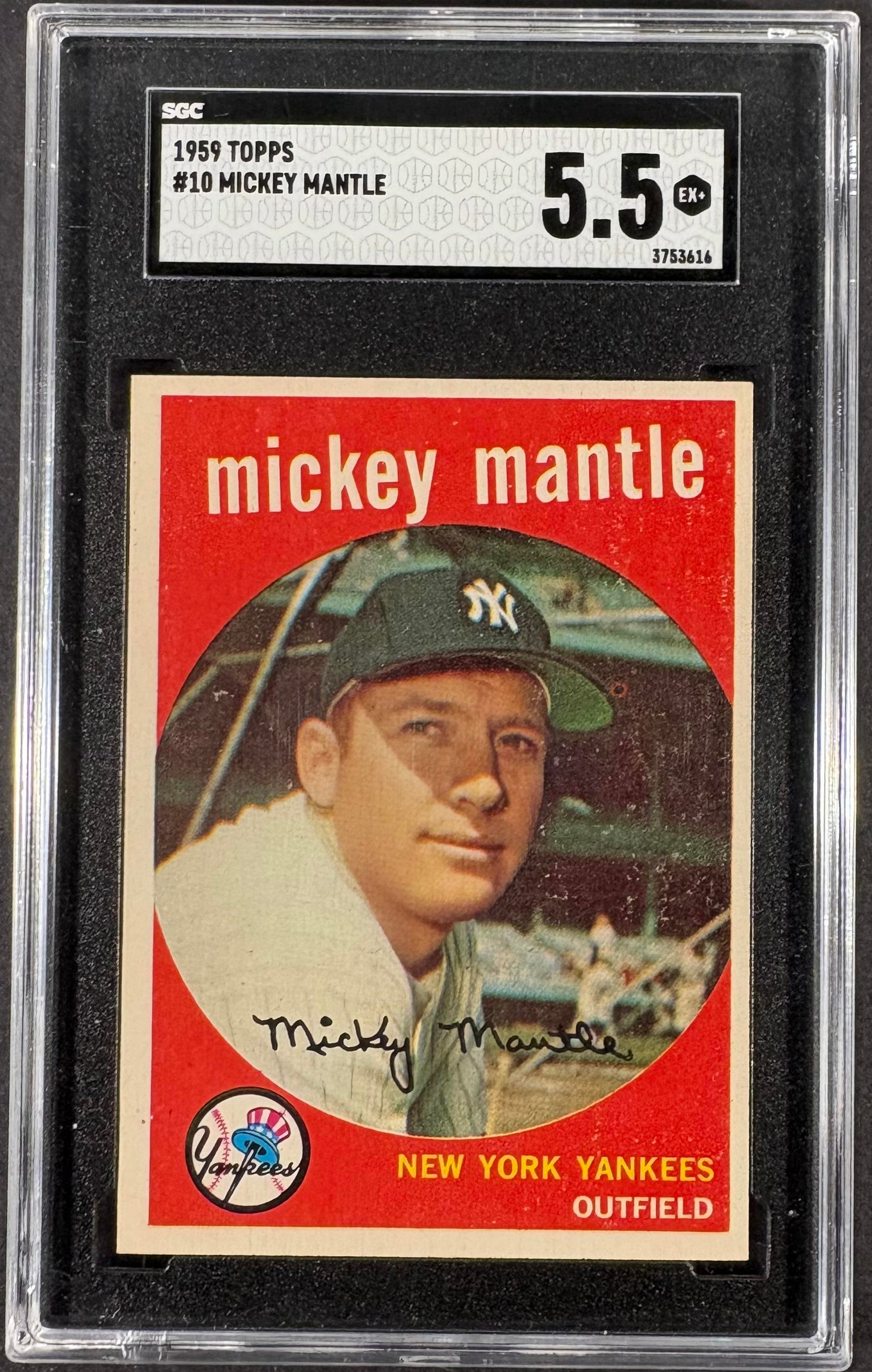 1959 Topps #10 Mickey Mantle SGC 5.5 EX+ Sharp + Nice Color