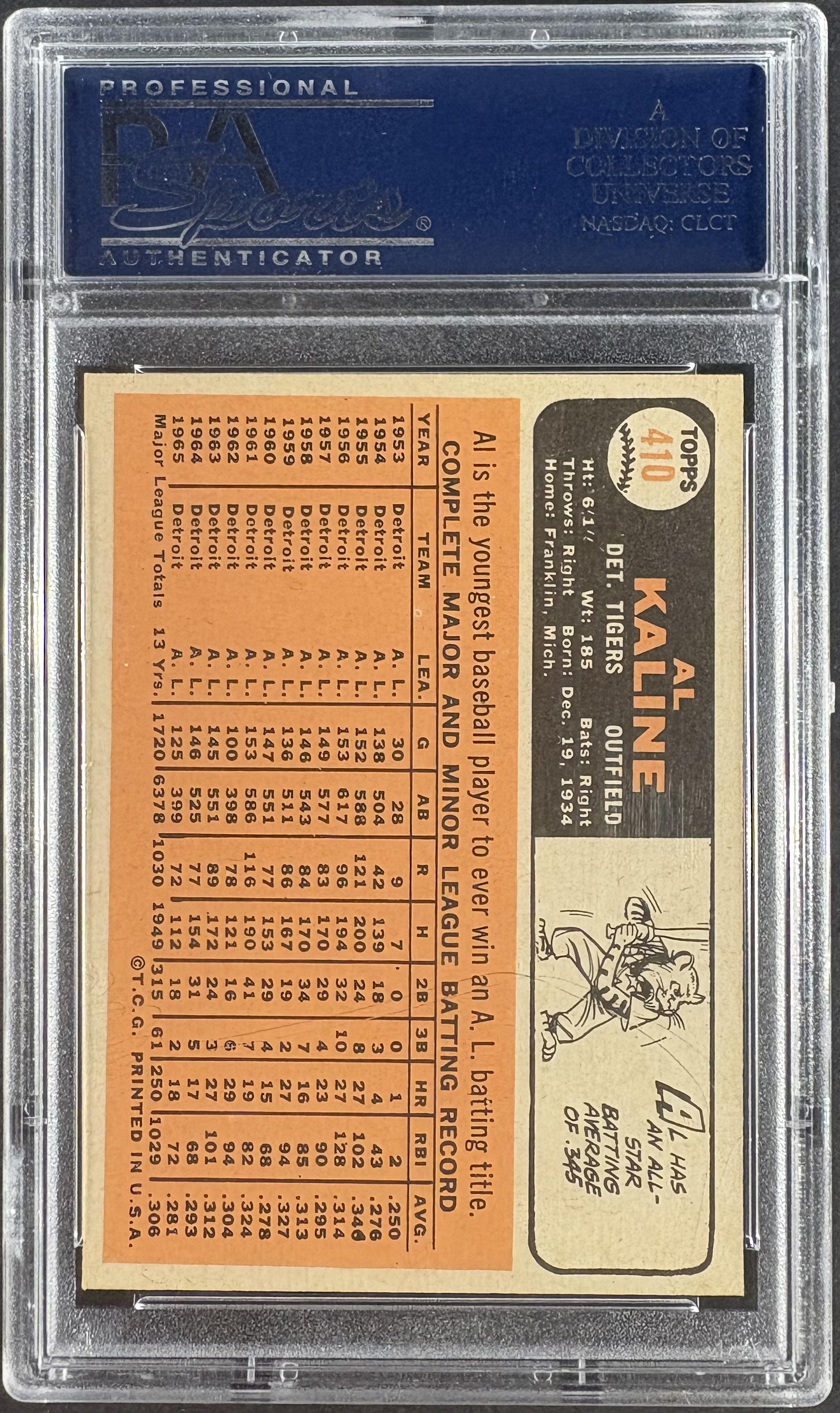 1966 Topps #410 Al Kaline PSA 8 NM-MT High Grade