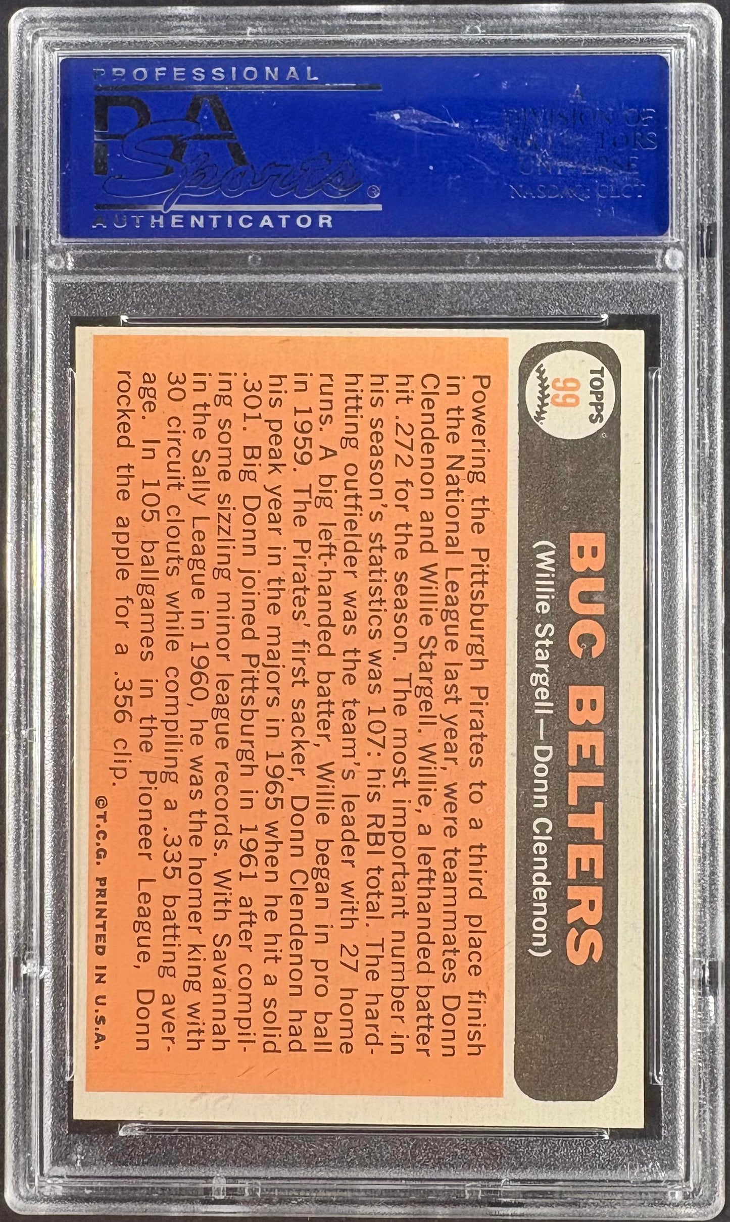 1966 Topps #99 Buc Belters Willie Stargell / Clendenon PSA 9 MINT ONLY 1 HIGHER