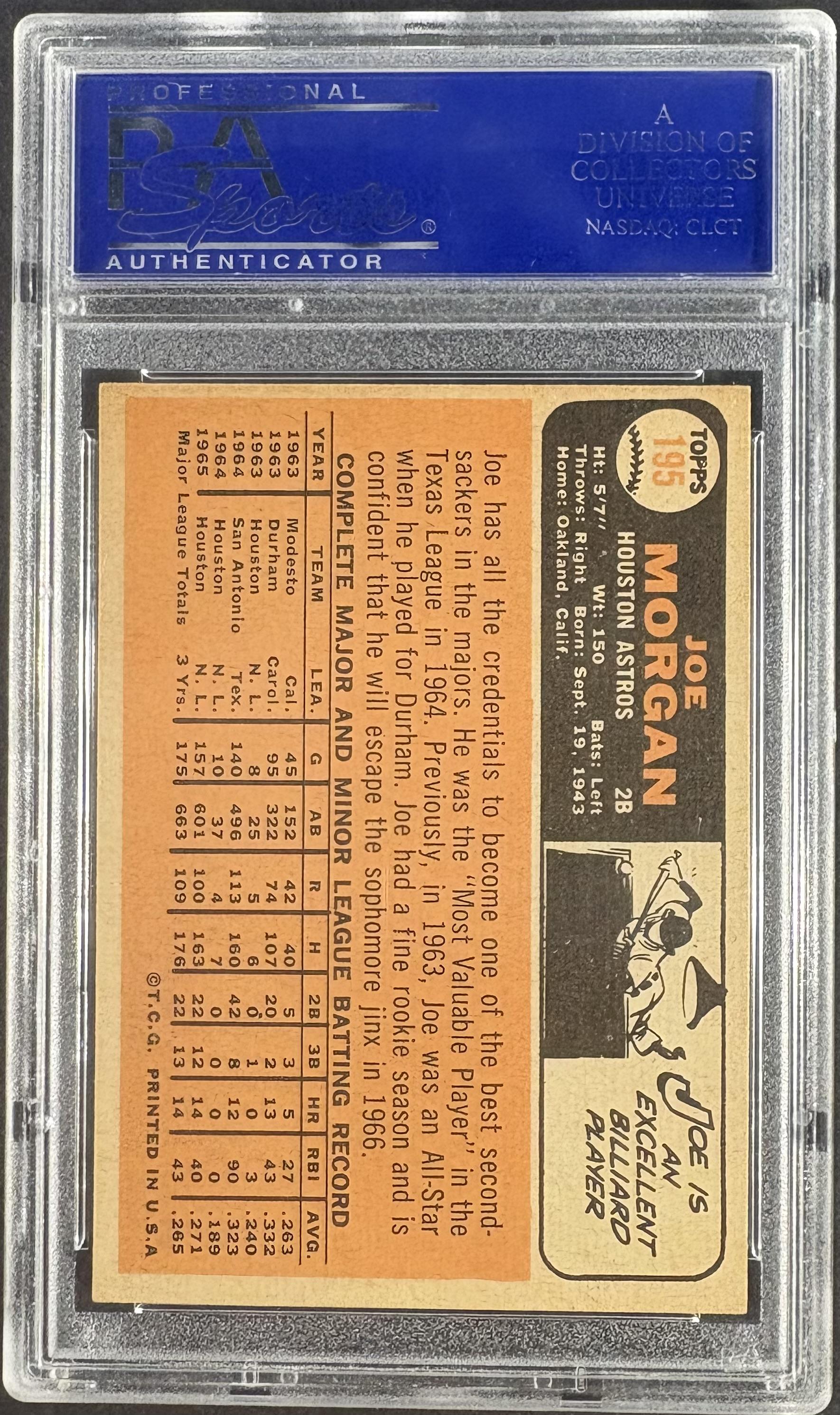 1966 Topps #195 Joe Morgan PSA 8 NM-MT High Grade