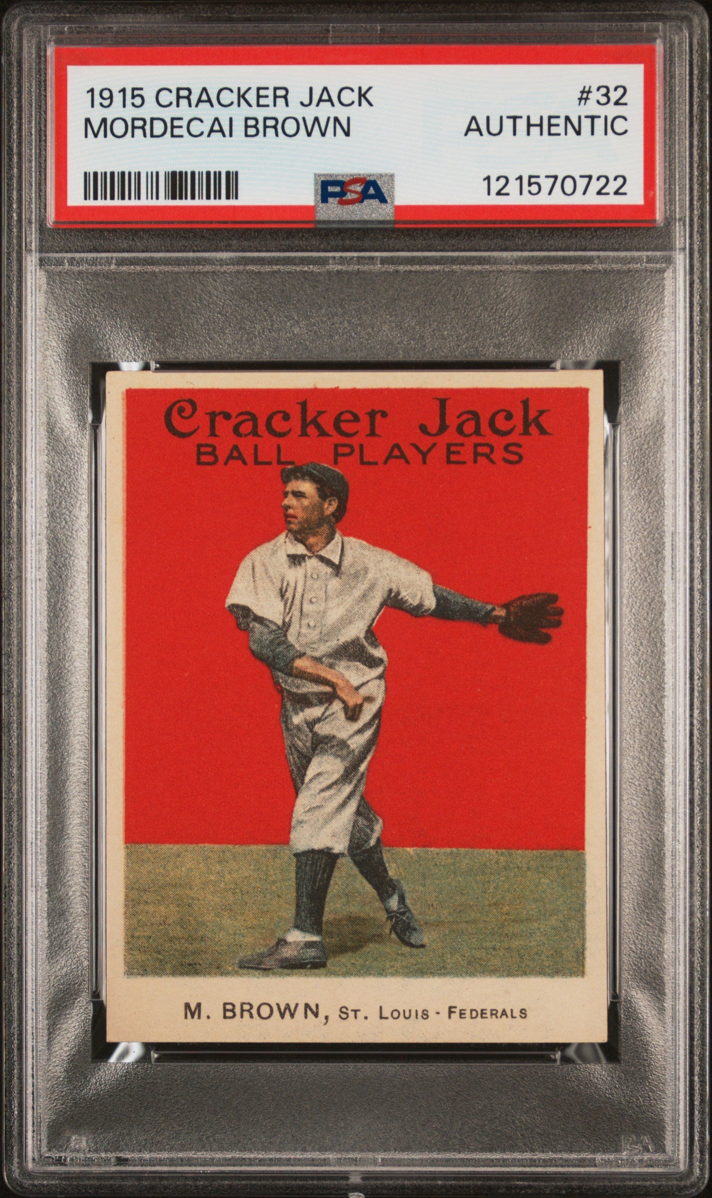1915 Cracker Jack #32 Mordecai Brown PSA Authentic CREASE FREE STUNNING