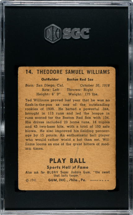 1941 Playball #14 Ted Williams SGC 1.5 Well Centered