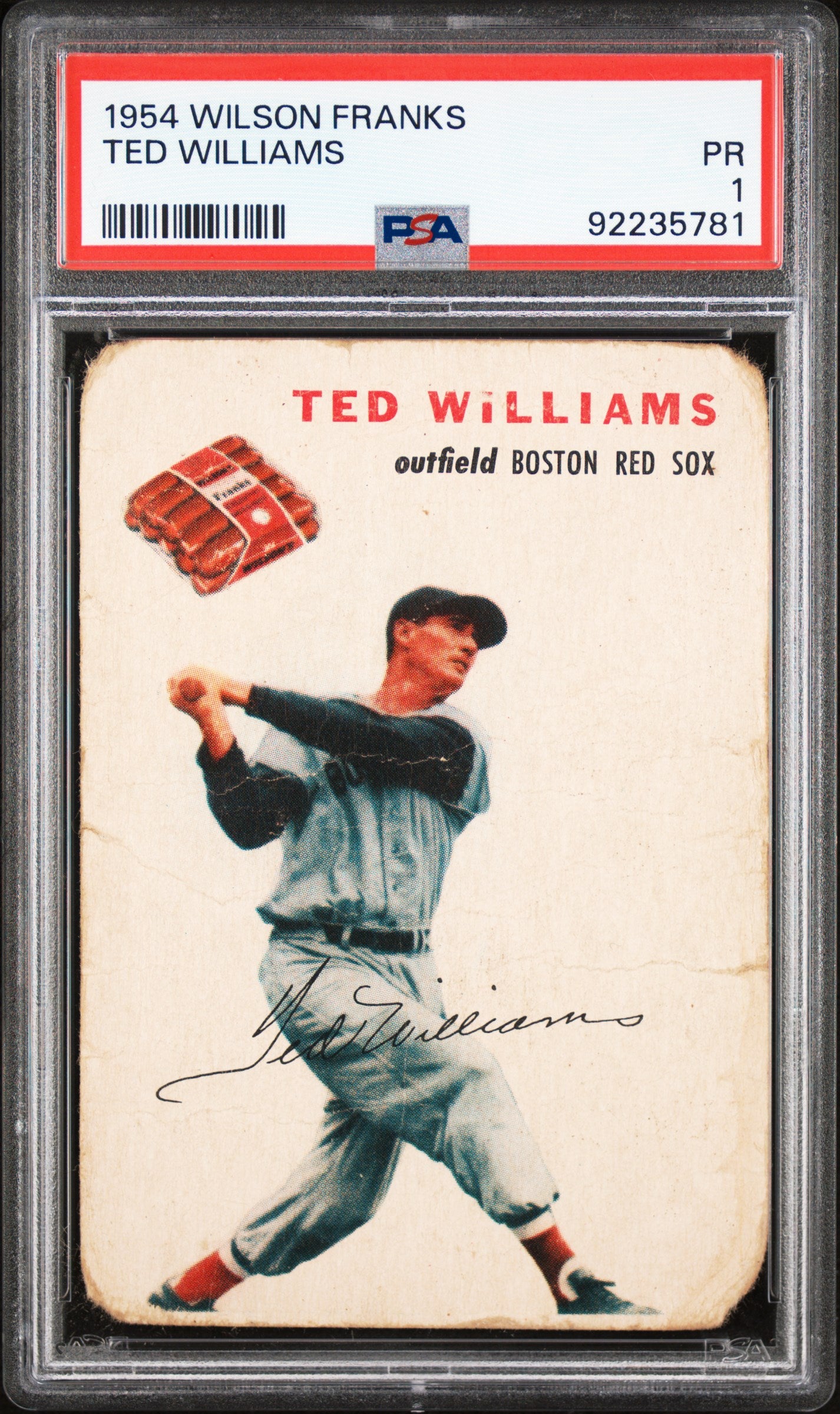 1954 Wilson Franks Ted Williams PSA 1 Nice Color New Label