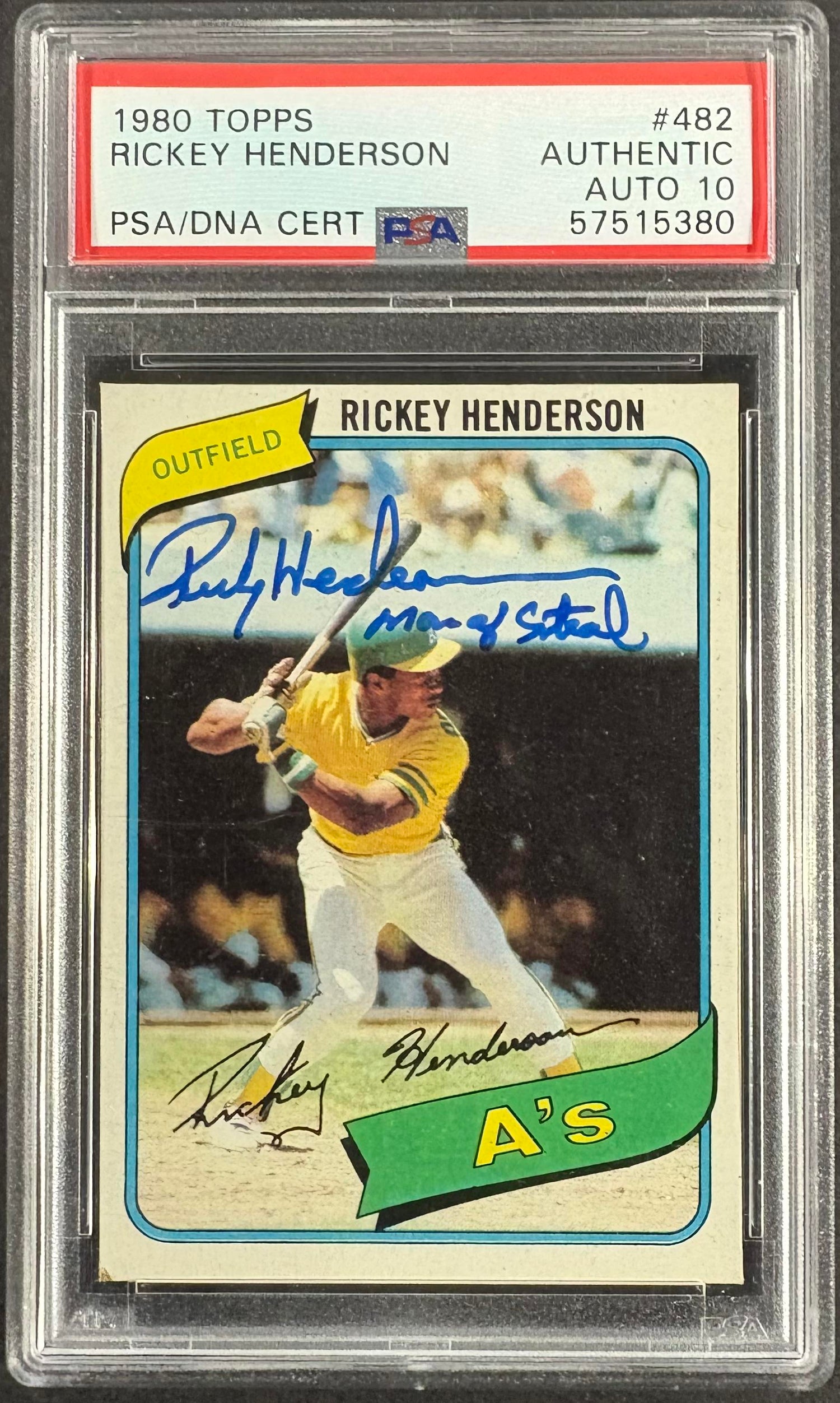 1980 Topps #482 Rickey Henderson RC Rookie PSA 10 AUTO Autograph "MAN OF STEAL