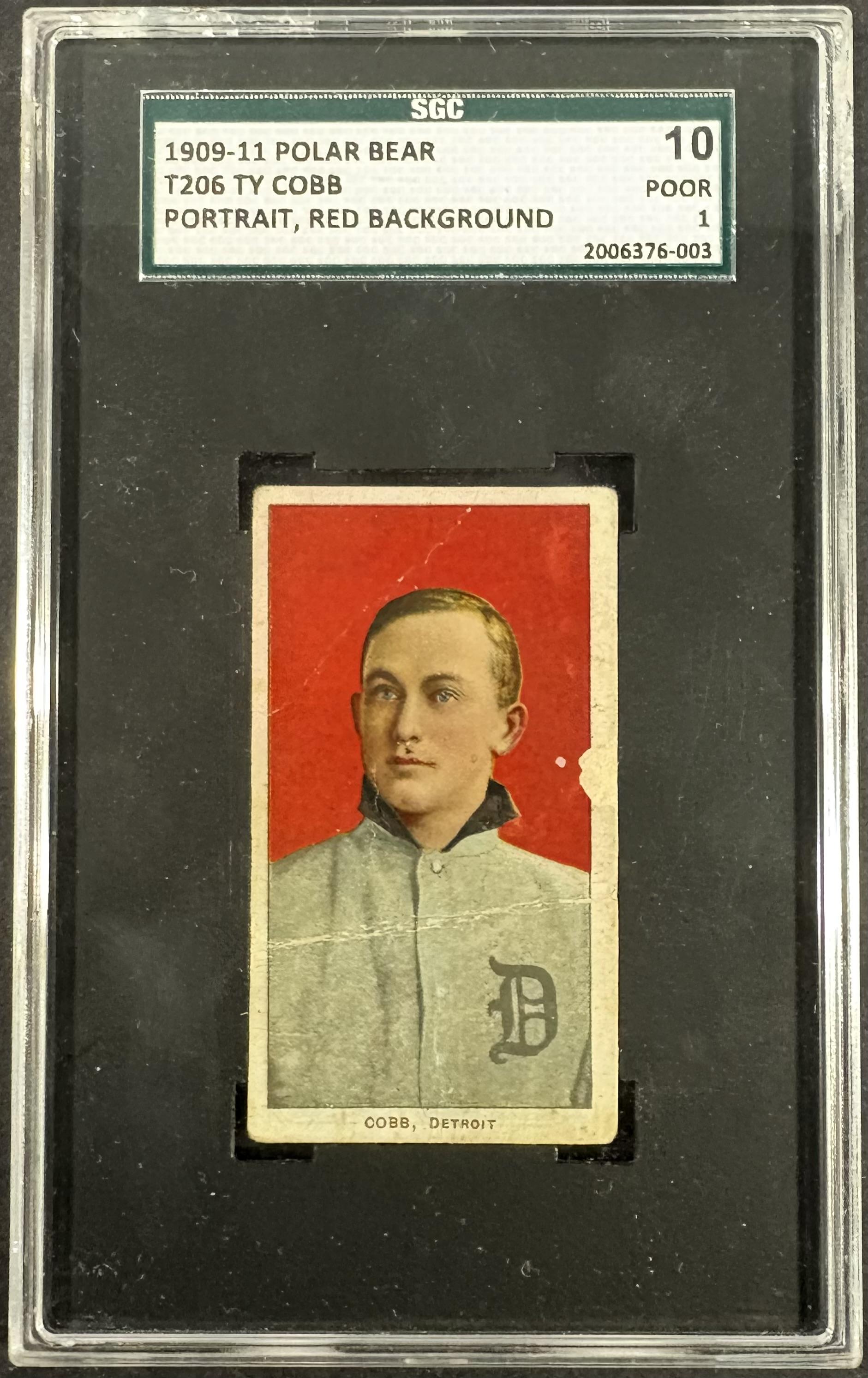 1909-11 T206 Polar Bear Ty Cobb Red Portrait SGC 1 Nice Color