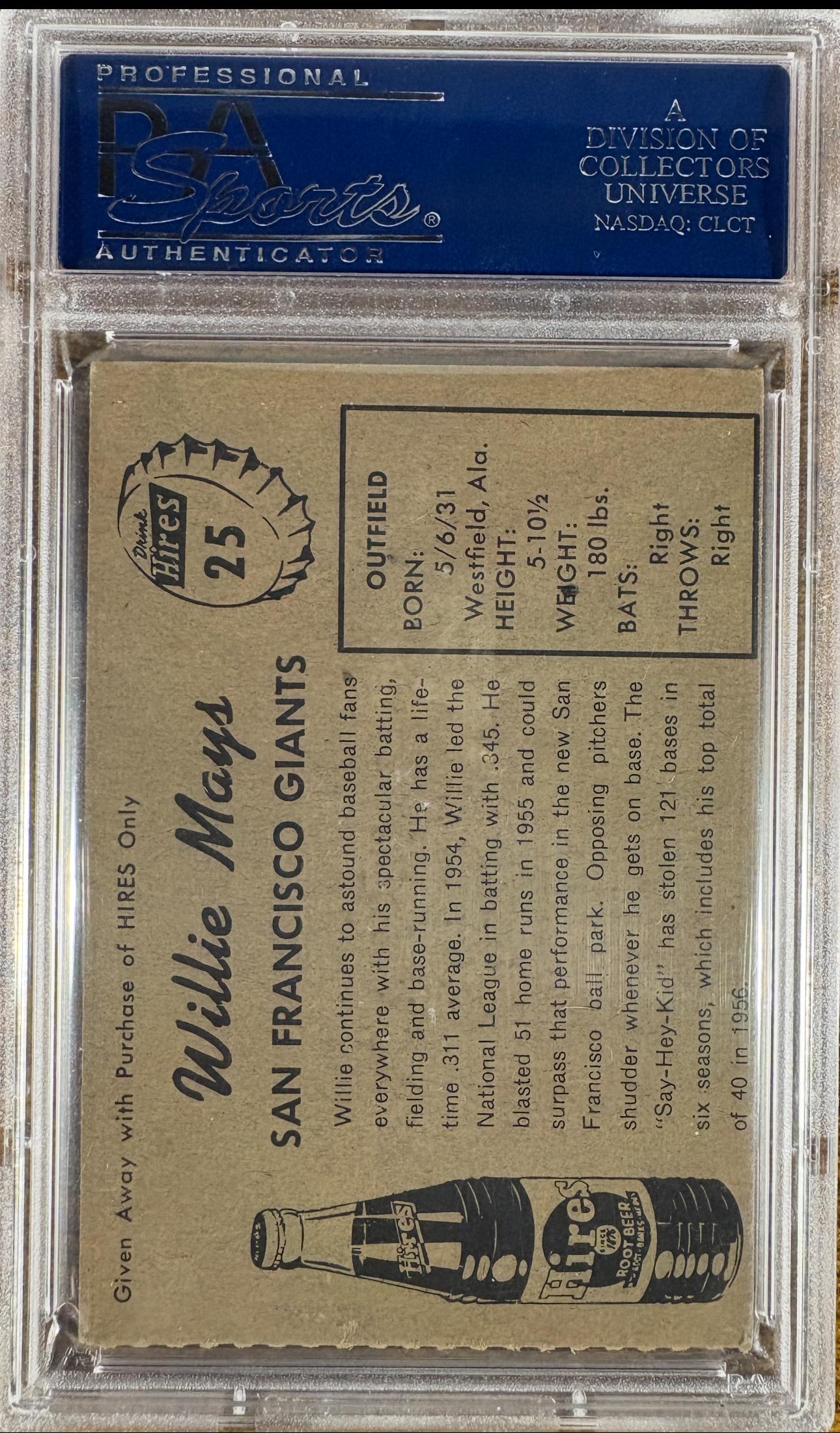 1958 Hires Root Beer #25 Willie Mays PSA 4 VG-EX