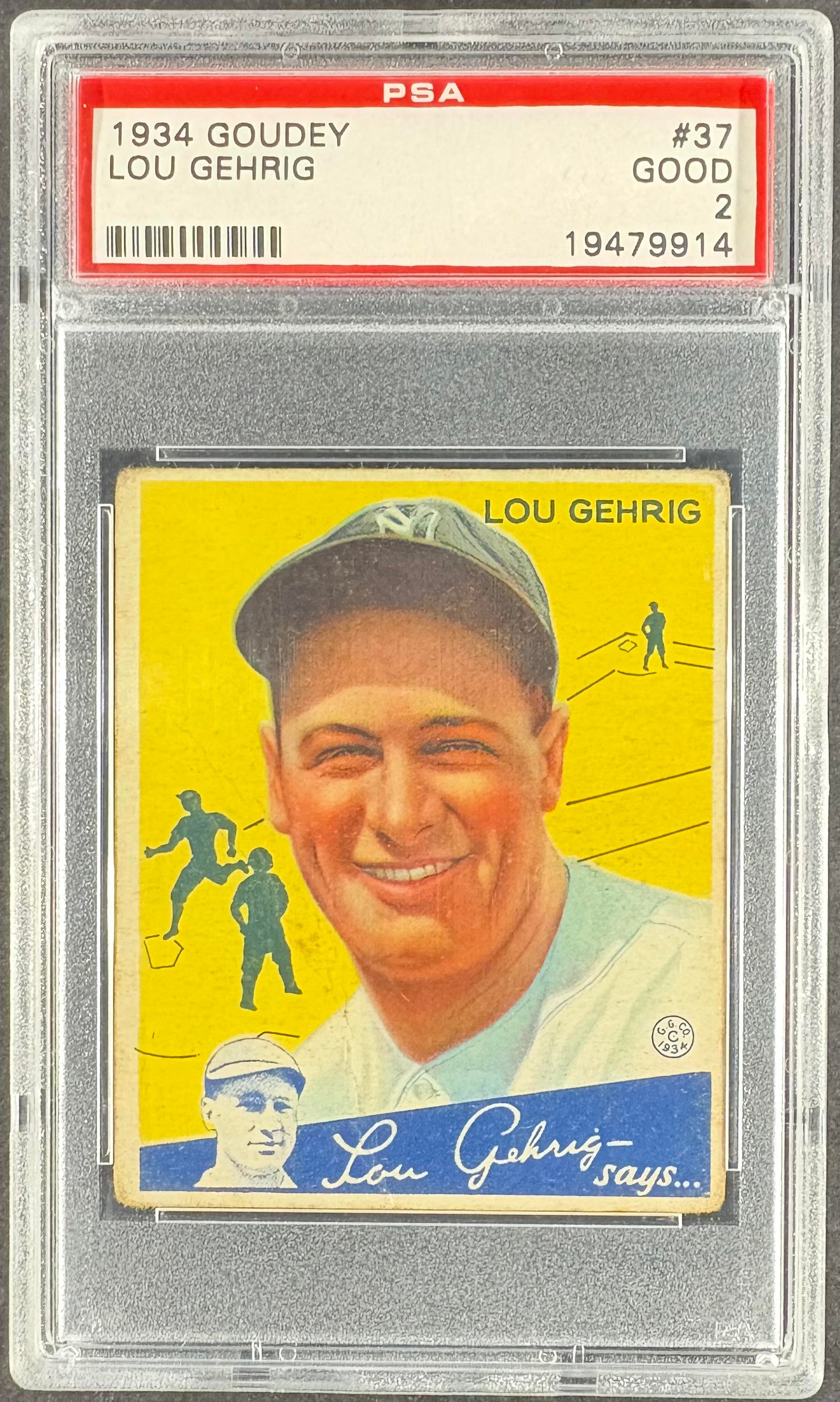 1934 Goudey (R320) #37 Lou Gehrig PSA 2 GD Nice Color