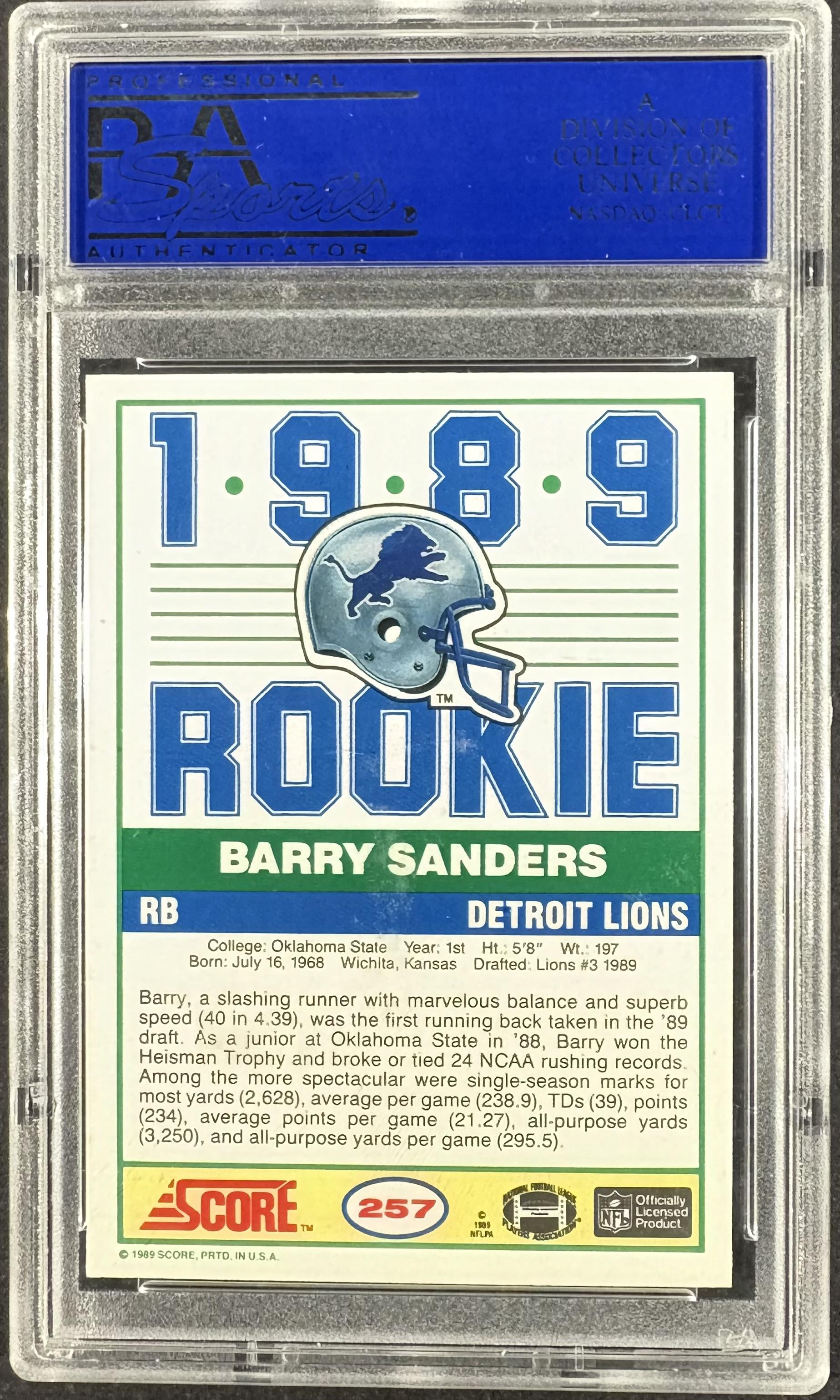 1989 Score #257 Barry Sanders RC Rookie PSA 10 GEM MINT