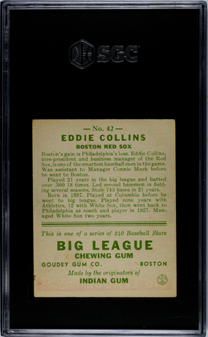 1933 Goudey #42 Eddie Collins SGC 6 EX-NM SHARP + Nice Color