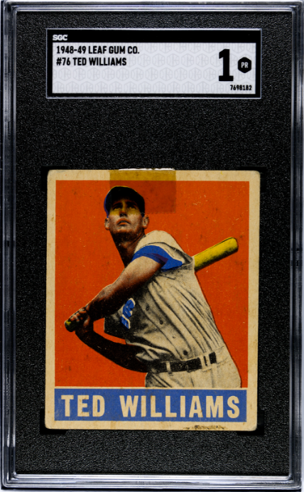1948-49 Leaf Gum Co. #76 Ted Williams SGC 1 Well Centered Nice Color