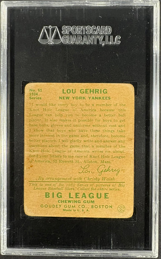 1934 Goudey (R320) #61 Lou Gehrig SGC 2 GD