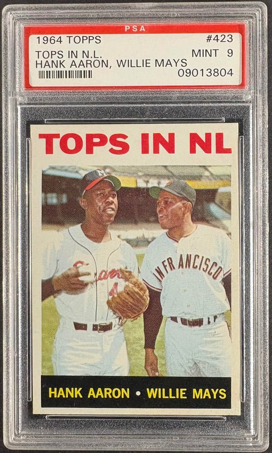 1964 Topps #423 Tops in NL Hank Aaron Willie Mays PSA 9 MINT High Grade CENTERED
