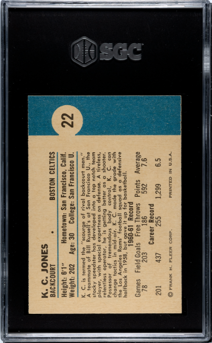 1961-62 Fleer #22 K.C. Jones RC Rookie SGC 8 NM-MT High Grade