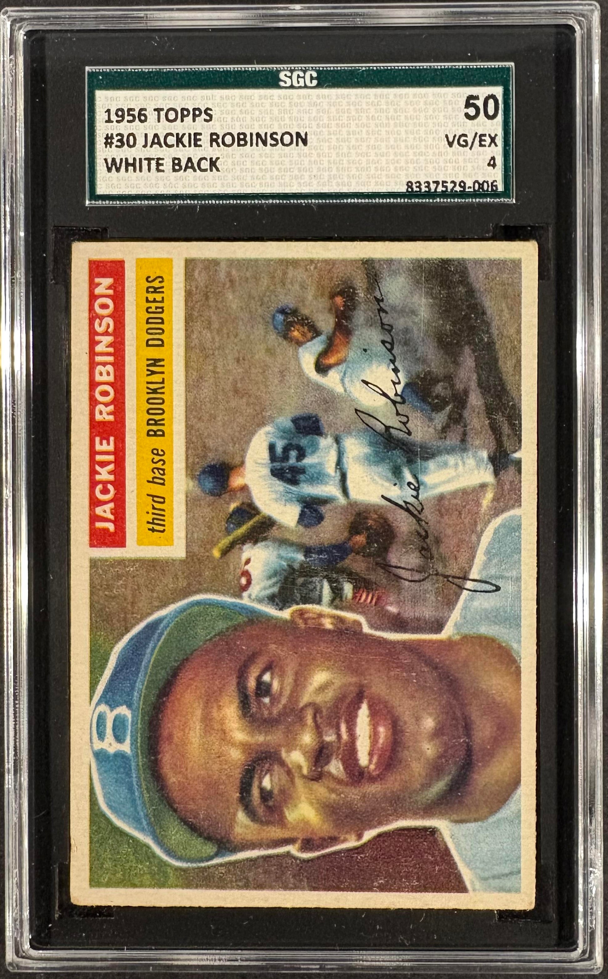 1956 Topps #30 Jackie Robinson White Back SGC 4 VG-EX CENTERED