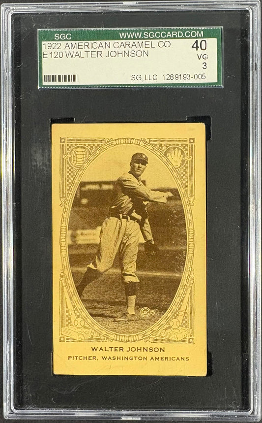 1922 E120 American Caramel Series of 240 Walter Johnson SGC 3 VG