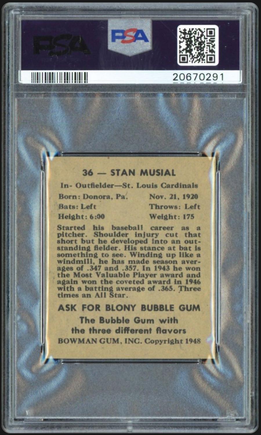 1948 Bowman #36 Stan Musial RC Rookie PSA 7.5 NM+ CENTERED