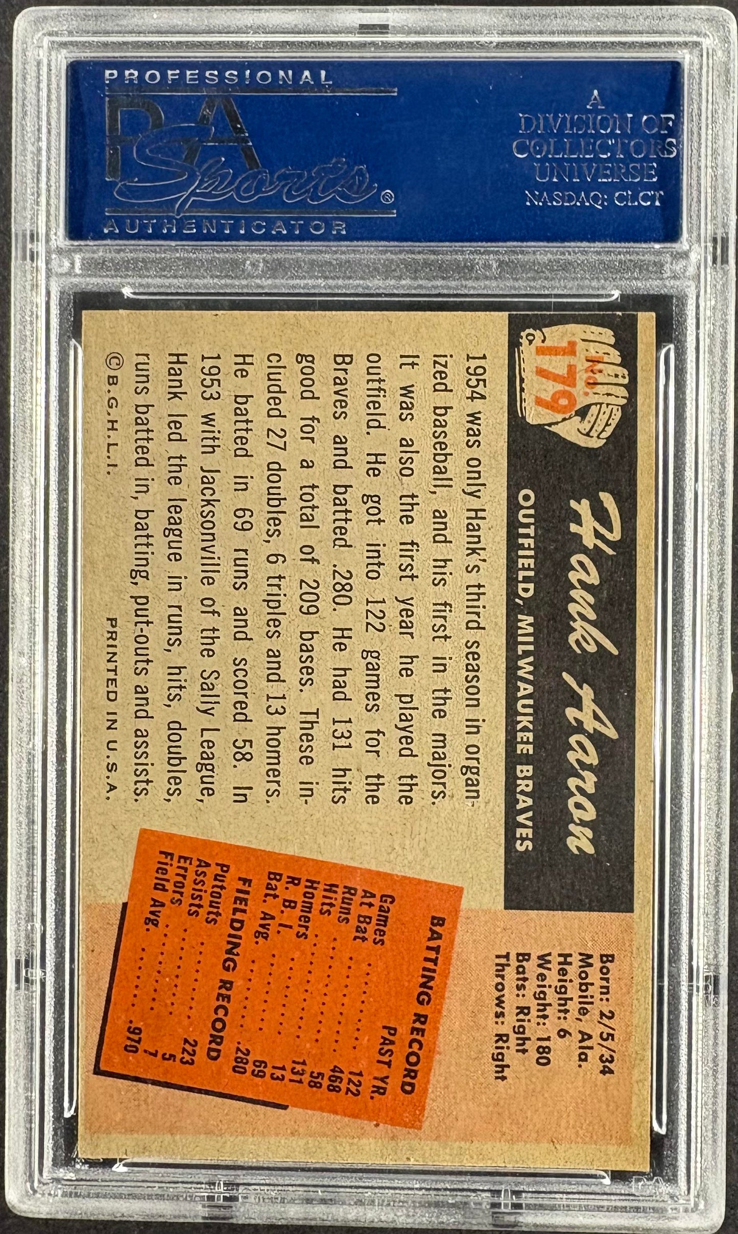 1955 Bowman #179 Hank Aaron PSA 7 NM Near Mint High Grade