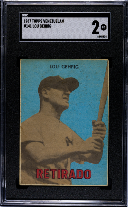 1967 Topps Venezuelan Retirado #141 Lou Gehrig SGC 2 GD Nice Color