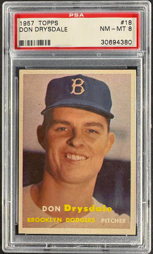 1957 Topps #18 Don Drysdale RC Rookie PSA 8 NM-MT High Grade