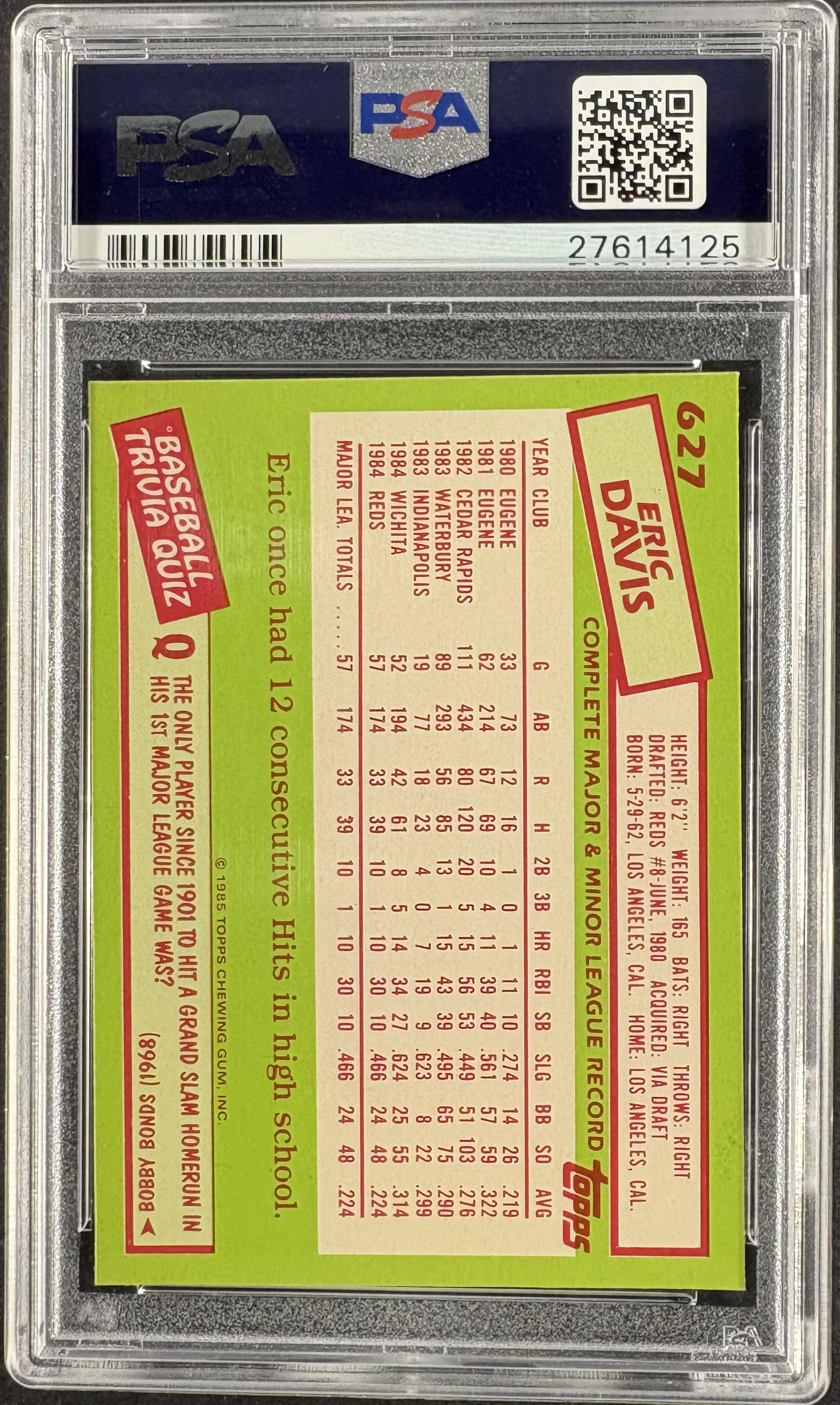 1985 Topps TIFFANY #627 Eric Davis PSA 10 GEM MINT New Label