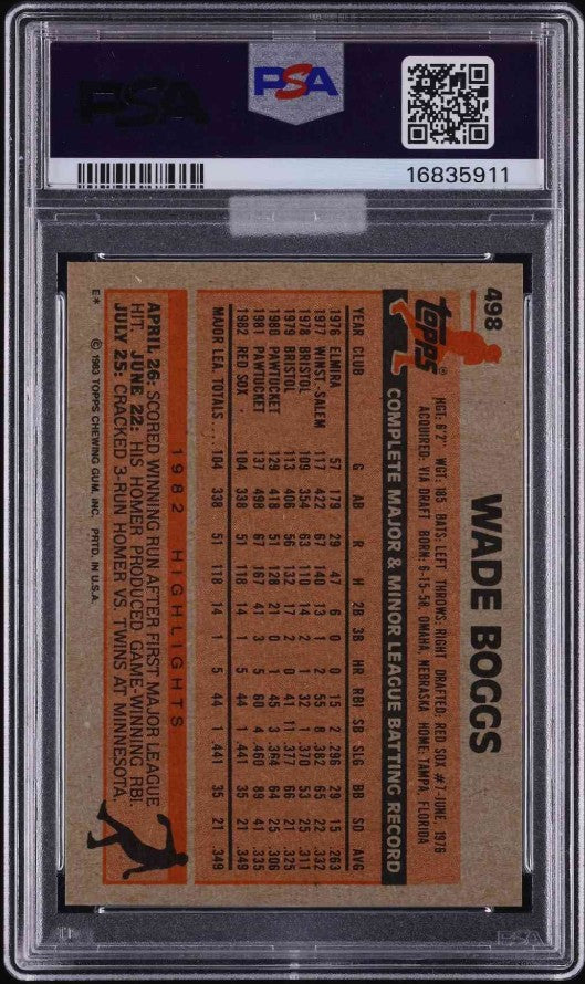 1983 Topps #498 Wade Boggs RC Rookie PSA 10 GEM MINT MBA SILVER DIAMOND
