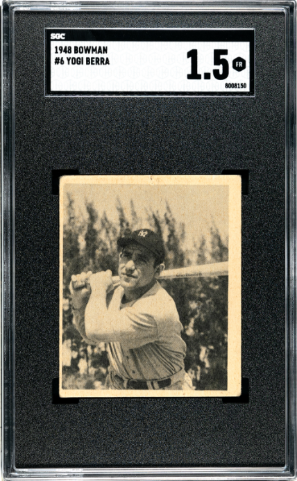 1948 Bowman #6 Yogi Berra RC Rookie SGC 1.5 CREASE FREE