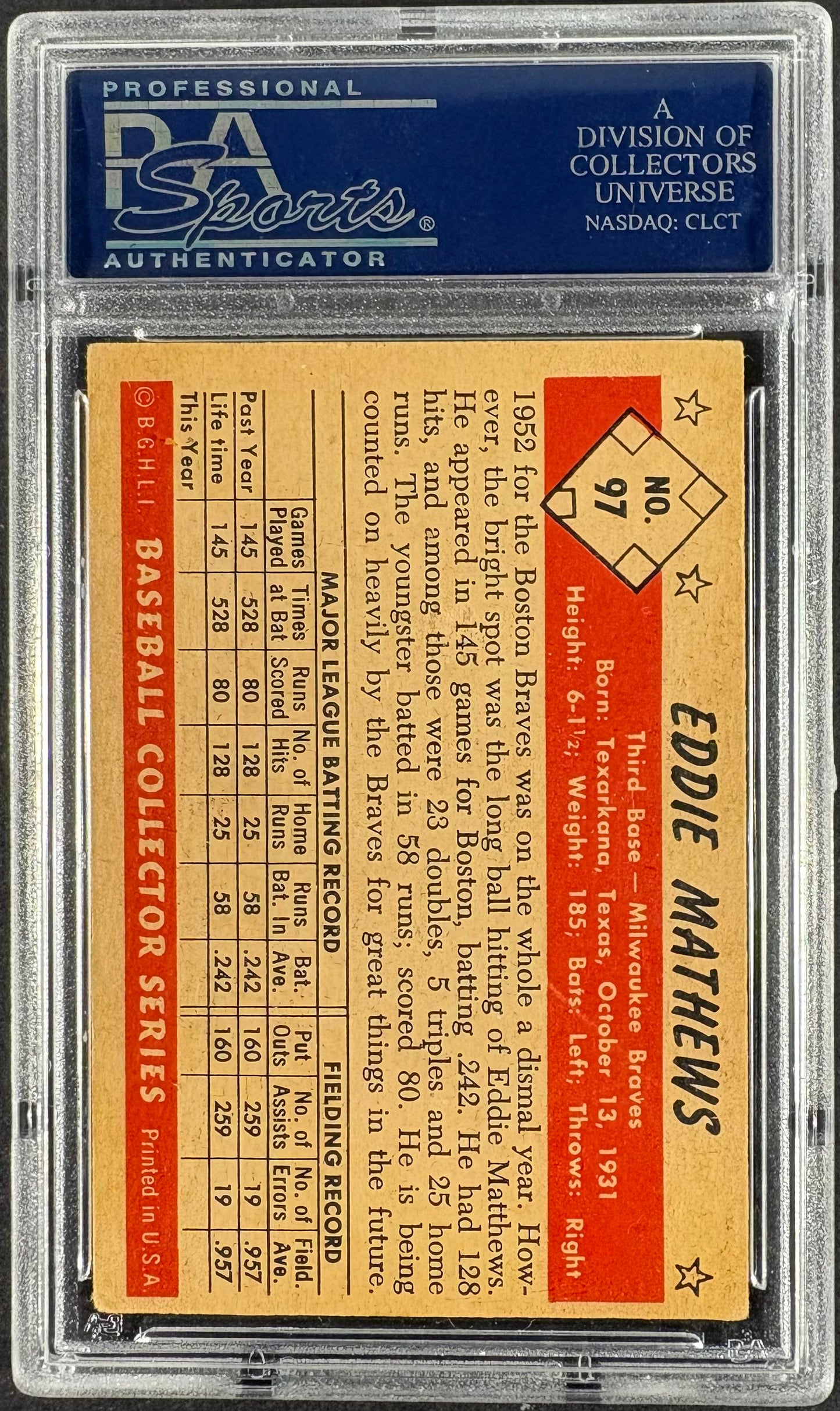 1953 Bowman Color #97 Ed Eddie Mathews PSA 4 VG-EX