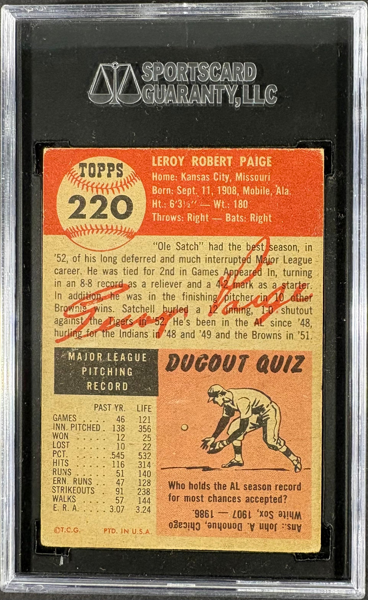 1953 Topps #220 Satchel Paige SGC 4