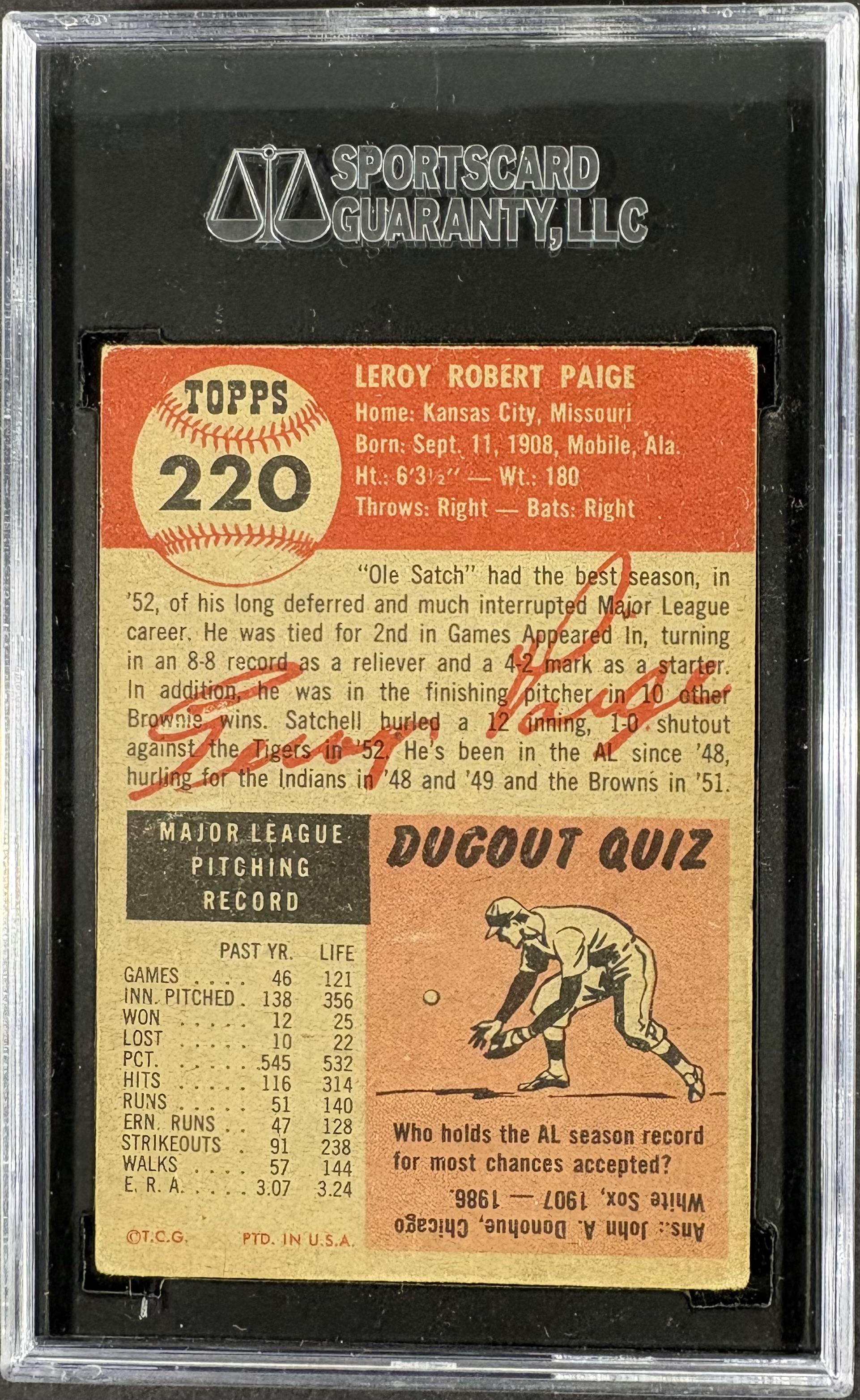 1953 Topps #220 Satchel Paige SGC 4