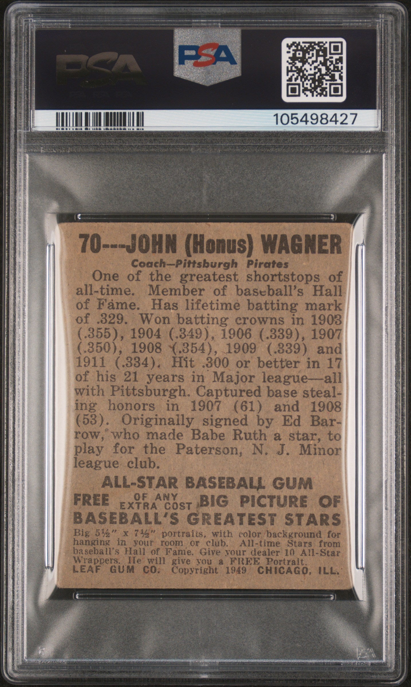 1948 Leaf #70 Honus Wagner PSA 1.5 Well Centered New Label