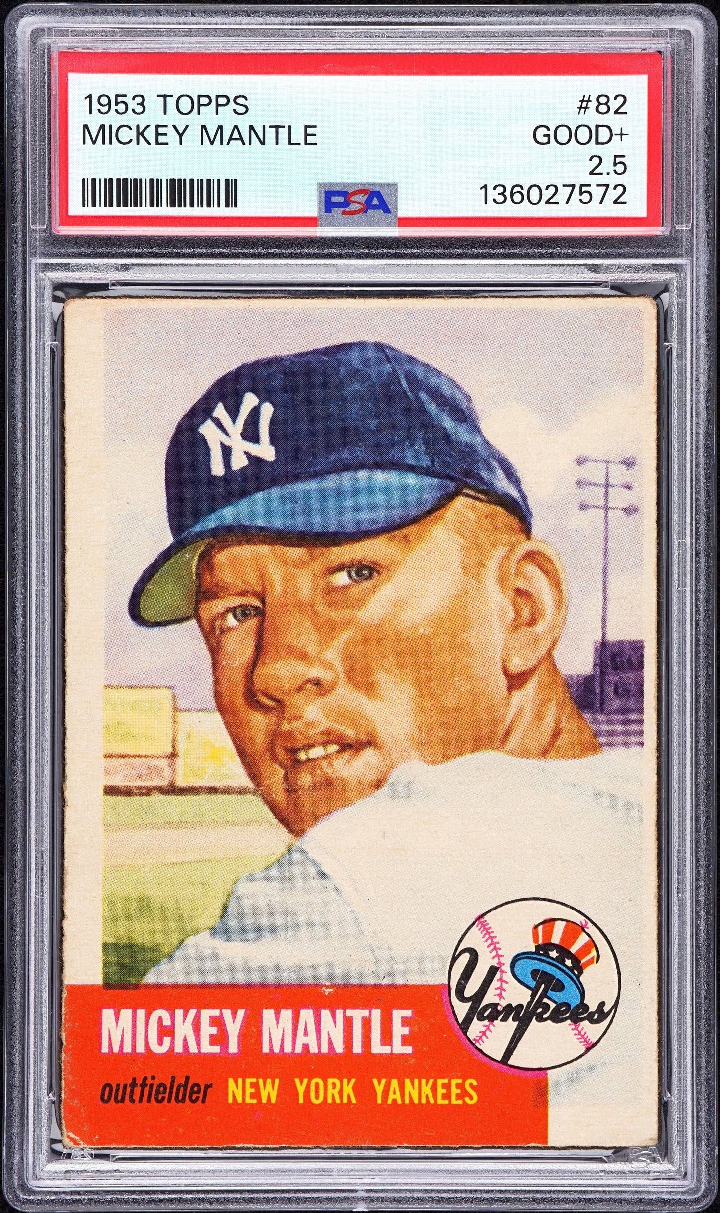 1953 Topps #82 Mickey Mantle PSA 2.5 GD+ Nice Color New Label