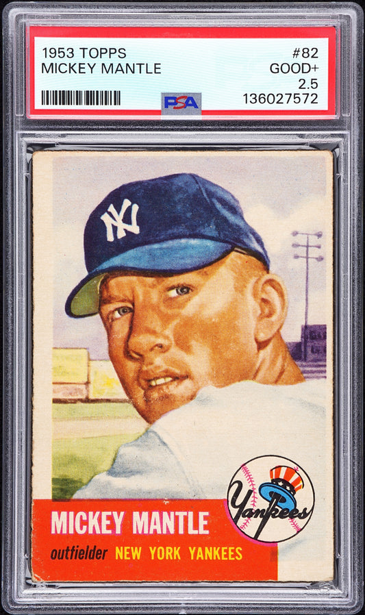 1953 Topps #82 Mickey Mantle PSA 2.5 GD+ Nice Color New Label