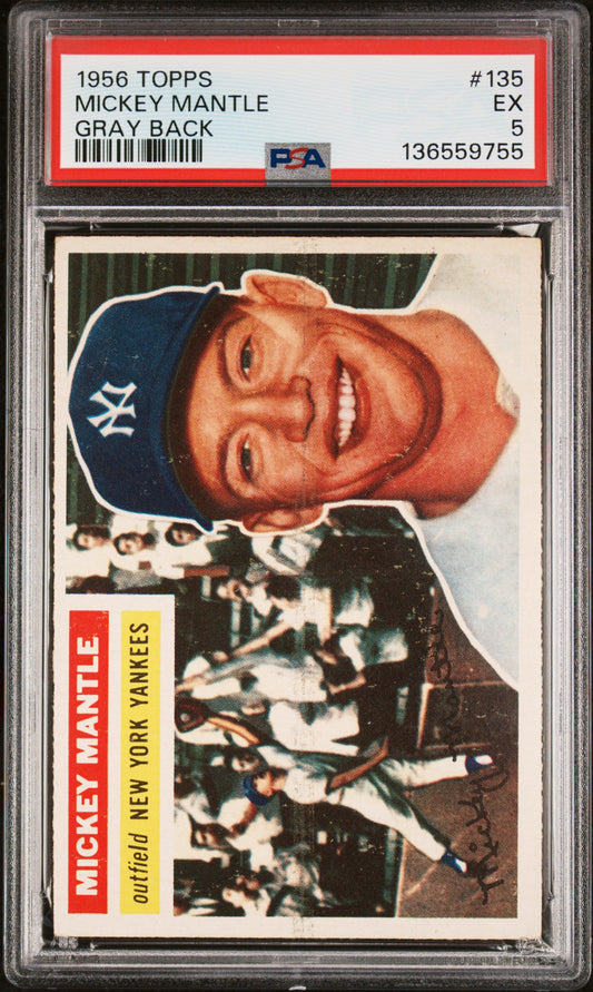 1956 Topps #135 Mickey Mantle Gray Back PSA 5 EX New Label
