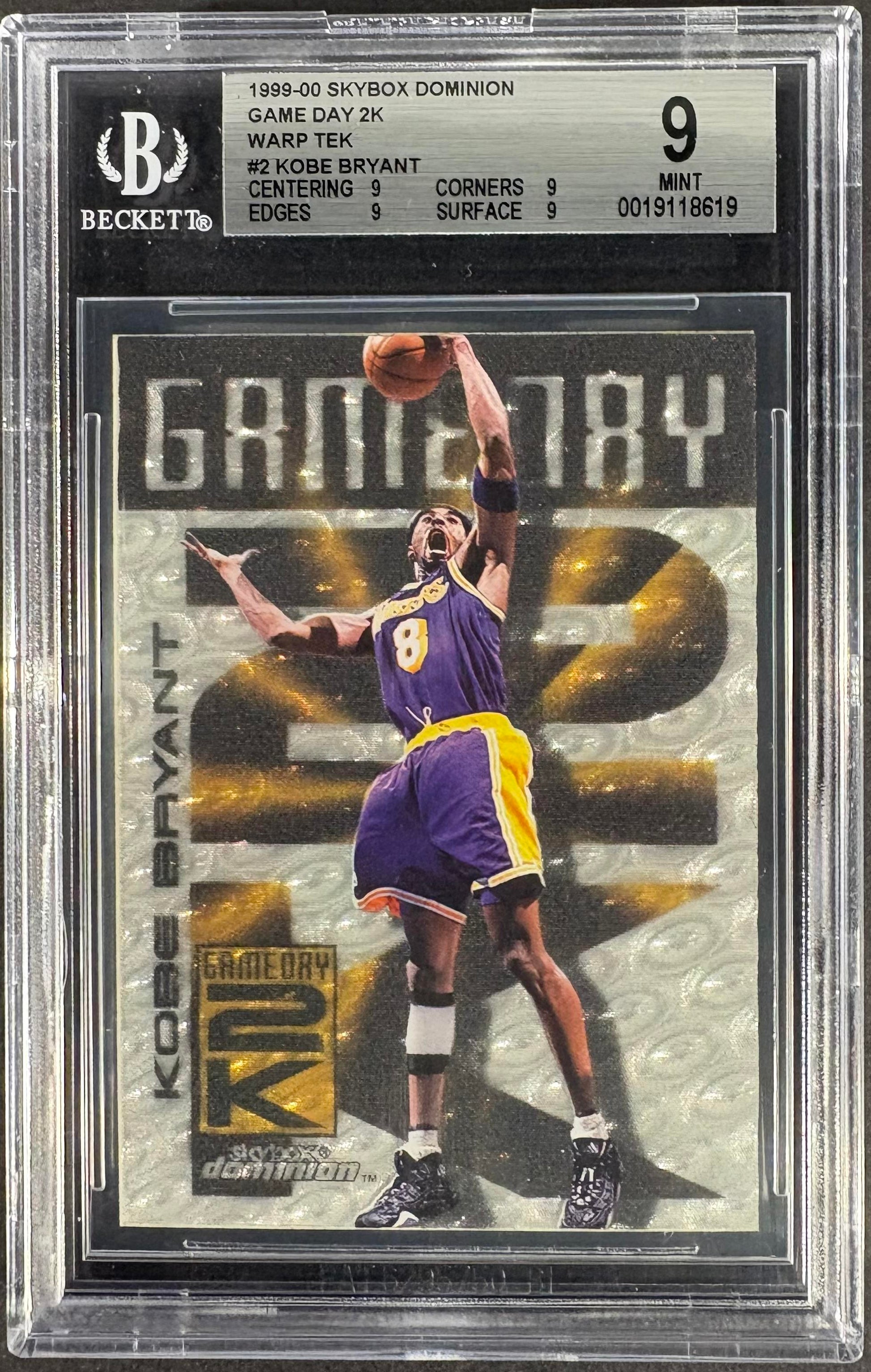 1999-00 SkyBox Dominion #2 GD Kobe Bryant Game Day 2K Warp Tek BGS 9 MINT
