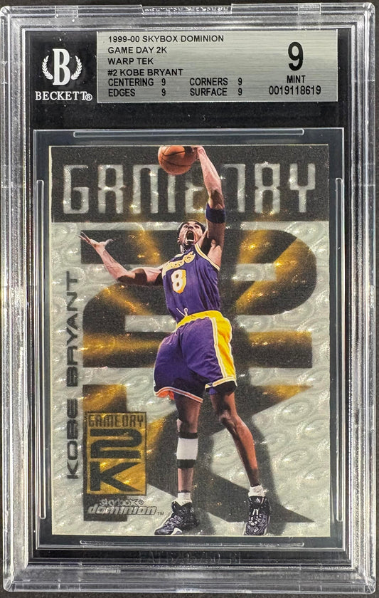 1999-00 SkyBox Dominion #2 GD Kobe Bryant Game Day 2K Warp Tek BGS 9 MINT