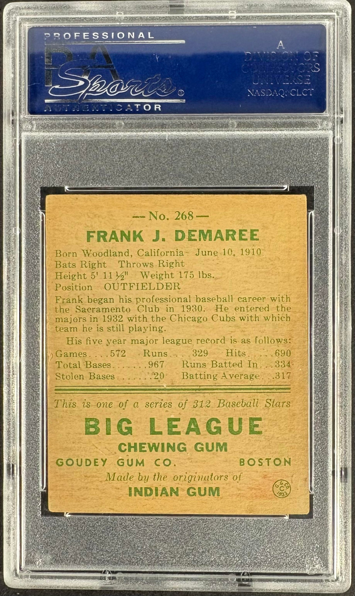 1938 Goudey Heads-Up (R323) #268 Frank Demaree PSA 4 VG-EX