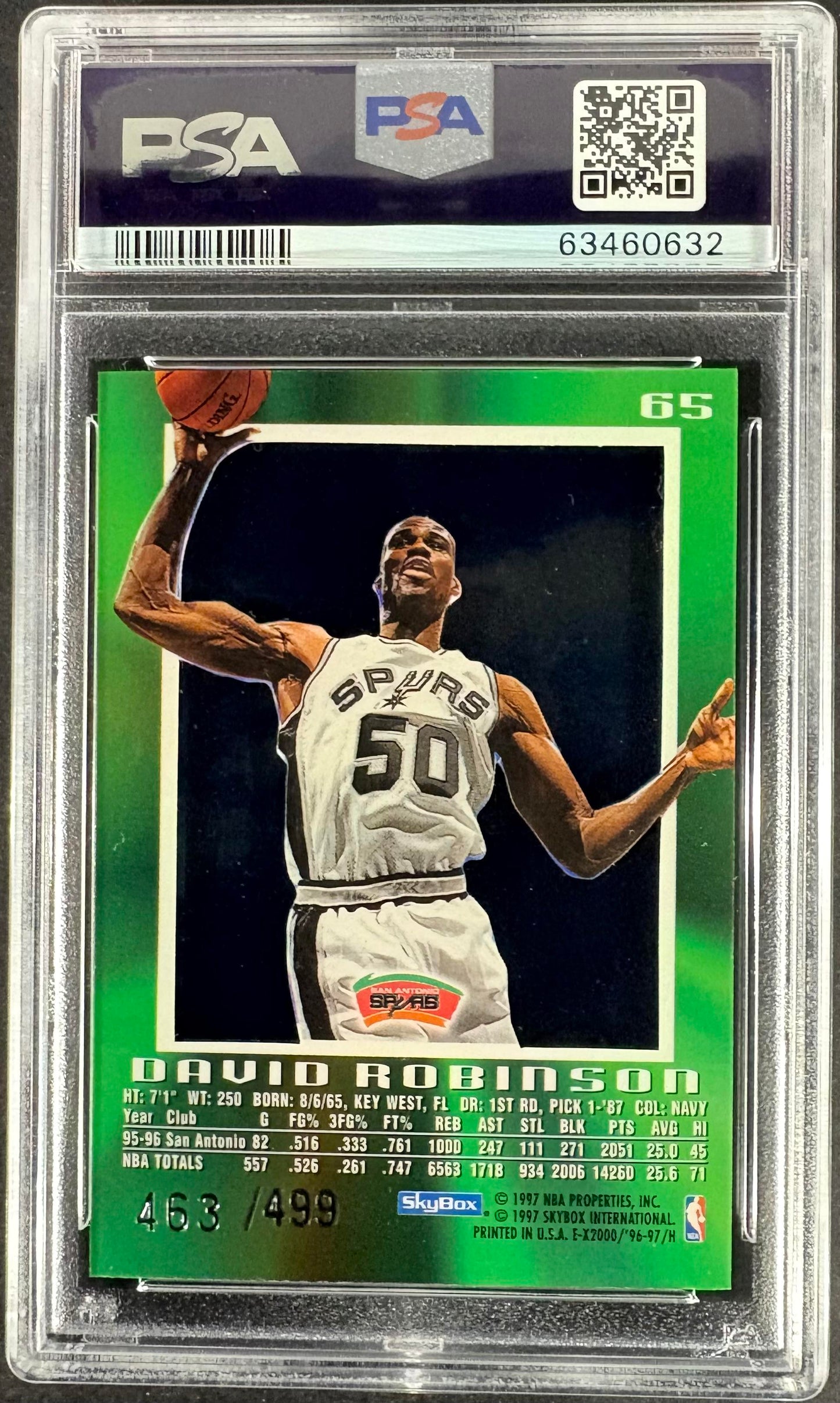1996-97 E-X2000 #65 David Robinson Credentials PSA 9 #/499 MINT