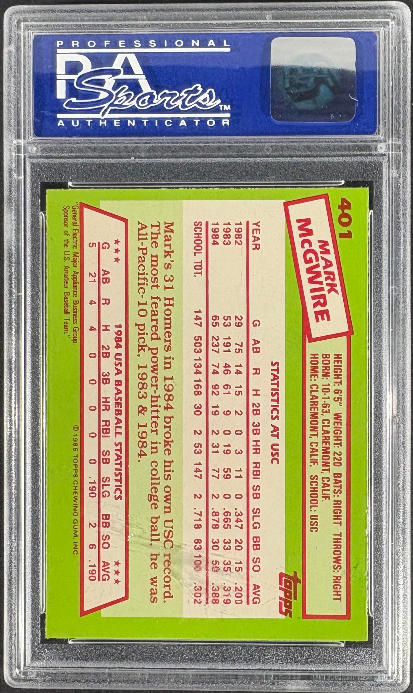 1985 Topps #401 Mark McGwire Collector's Edition TIFFANY RC Rookie PSA 9 MINT