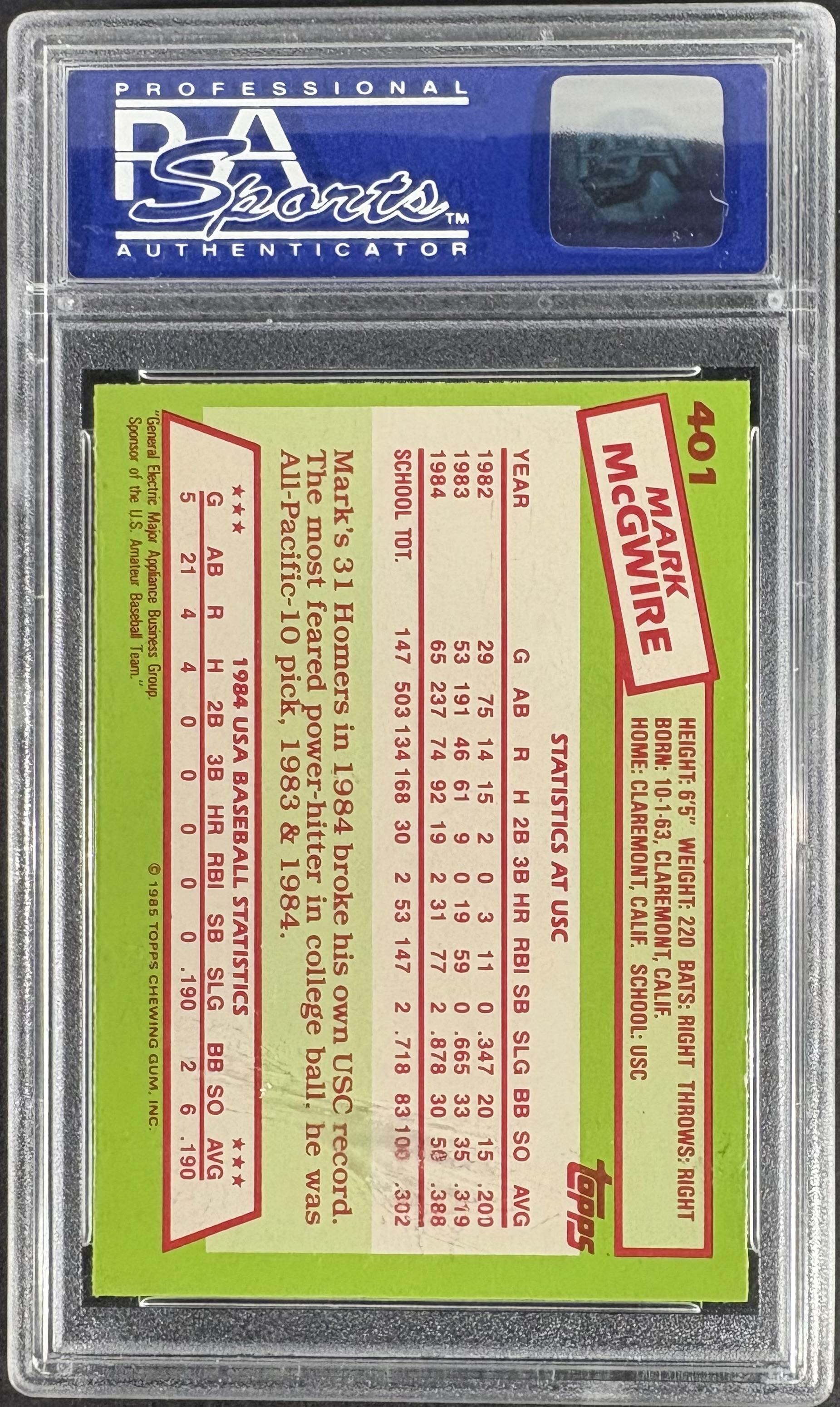 1985 Topps #401 Mark McGwire Collector's Edition TIFFANY RC Rookie PSA 9 MINT