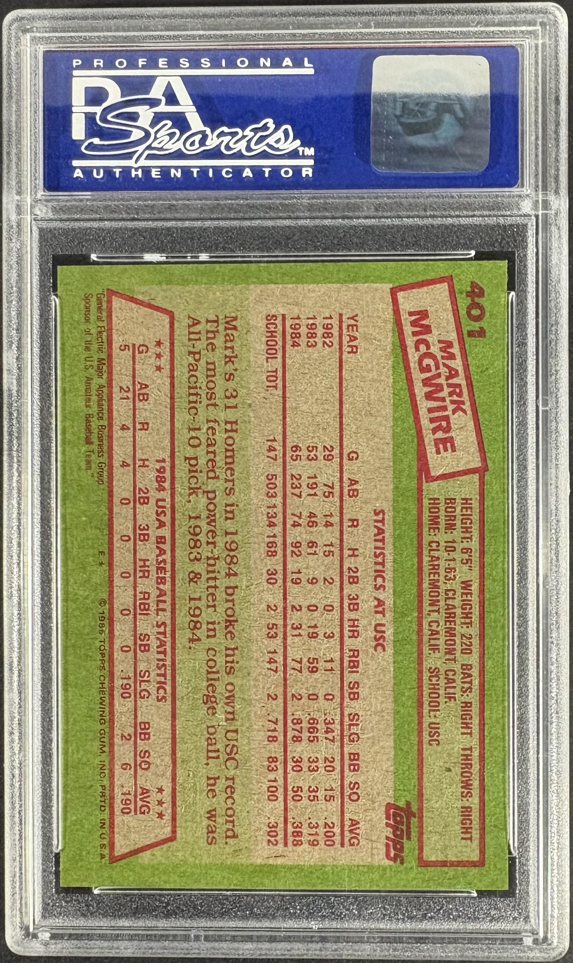 1985 Topps #401 Mark McGwire RC Rookie PSA 10 GEM MINT