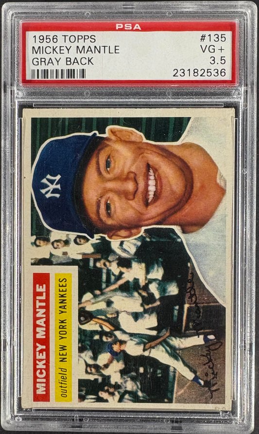 1956 Topps #135 Mickey Mantle Gray Back PSA 3.5 VG+ Nice Color